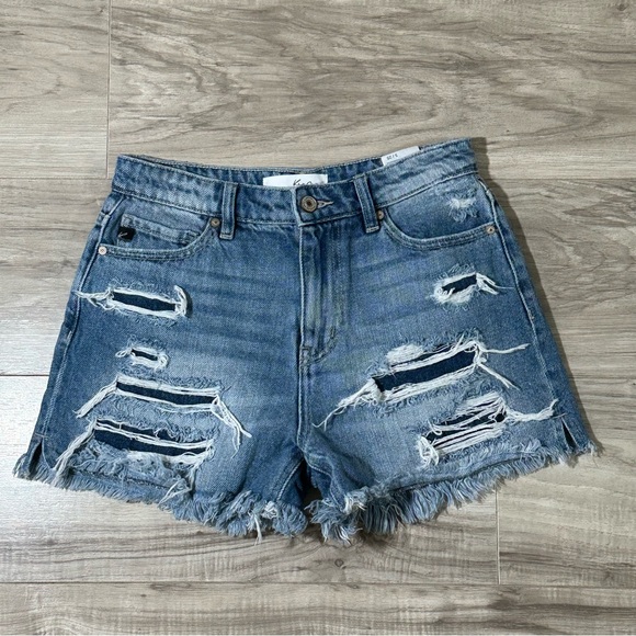 KANCAN KC8595NM ROSIE High Rise Distressed Cut Off Cotton Jean Shorts 25 - Picture 5 of 15